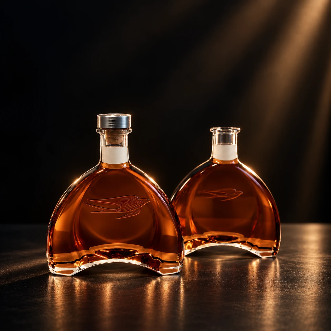 Maquettes de carafes Martell en verre ambré
